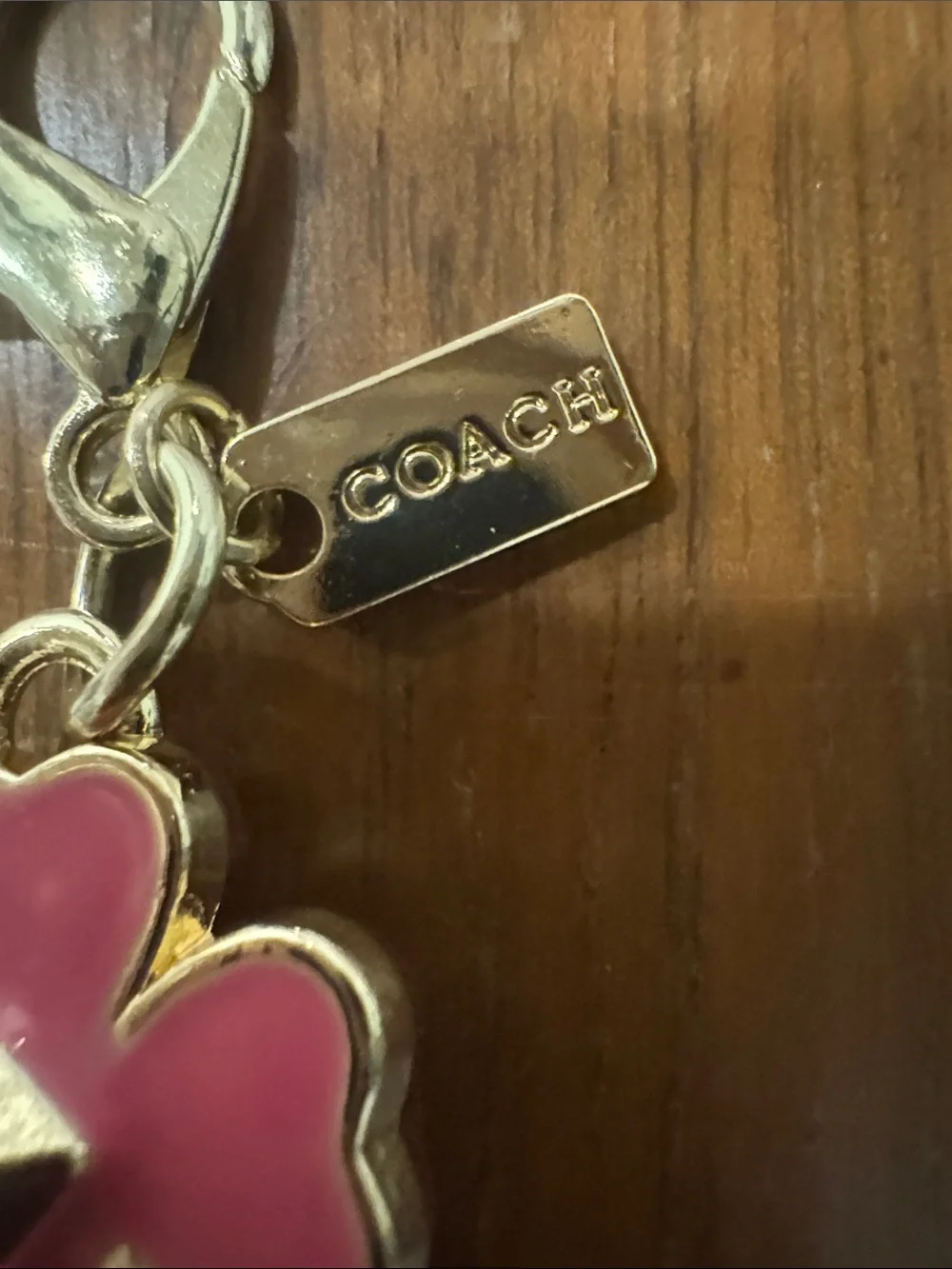 COACH Pink Enamel Flower Key Charm with Gold-Tone Hardware